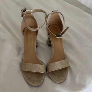 Classified Shimmering Gold Ankle Strap Heels